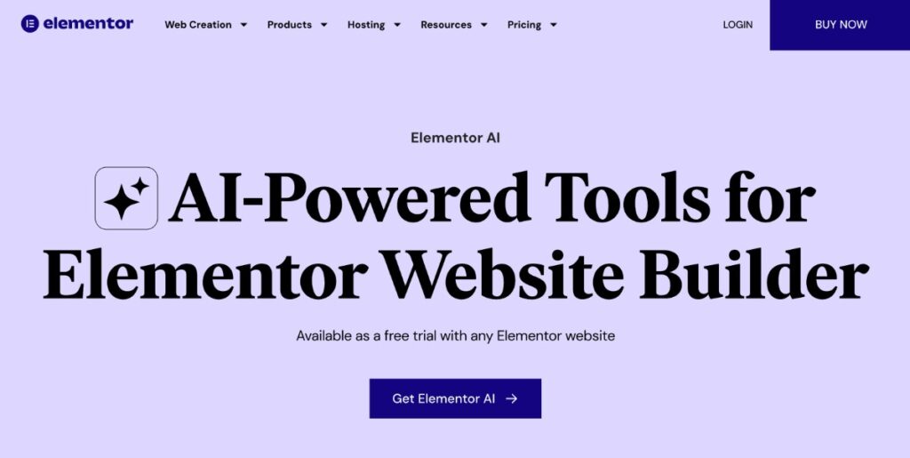 La página de inicio de Elementor AI