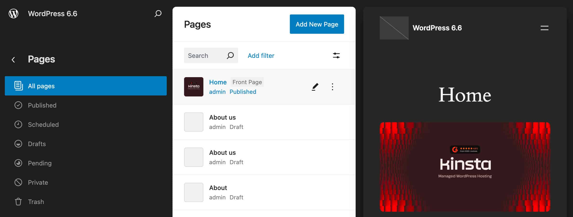 Um emblema indicando a página inicial no WordPress 6.6.