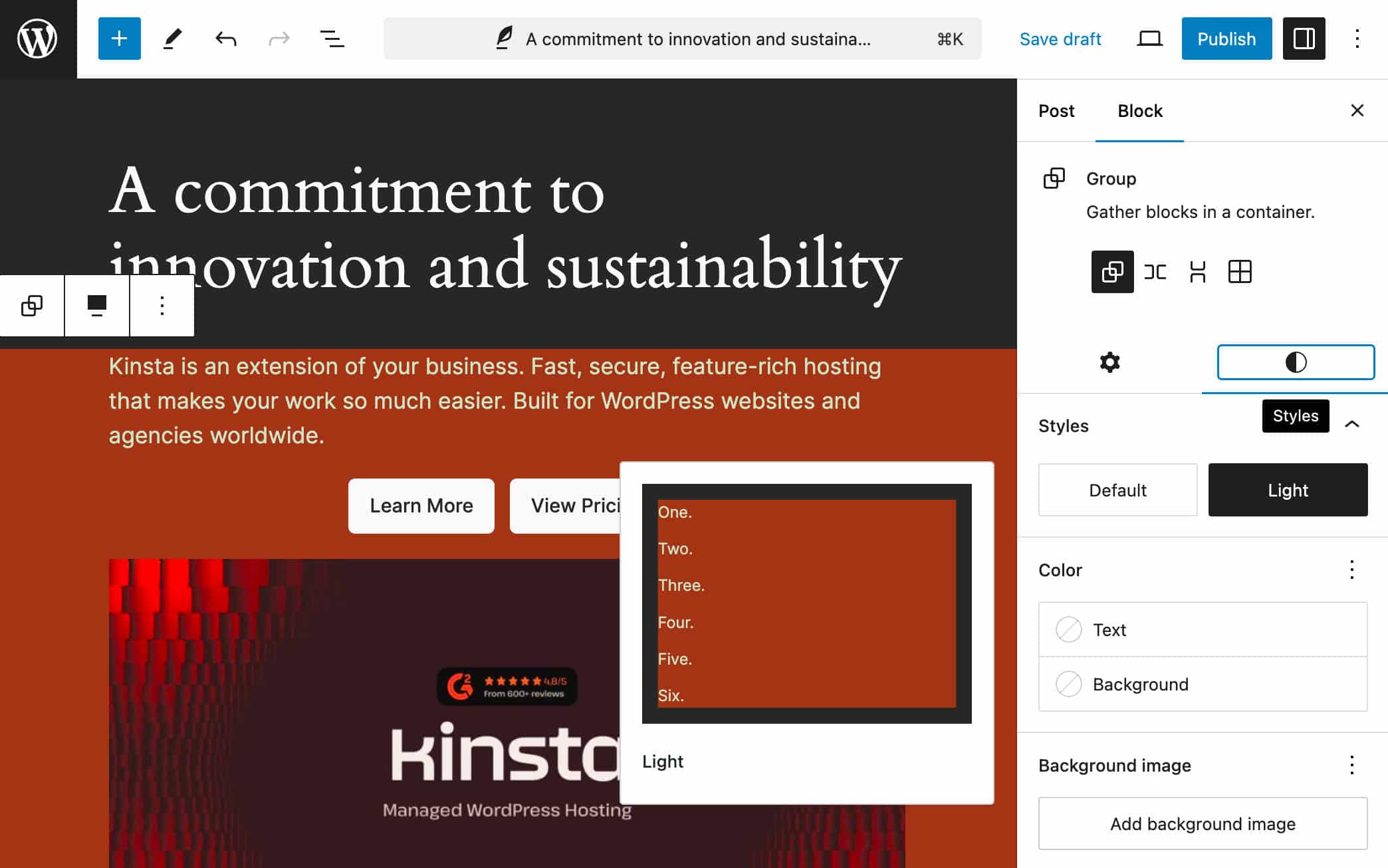 Uma variação de estilo de seção no WordPress 6.6.