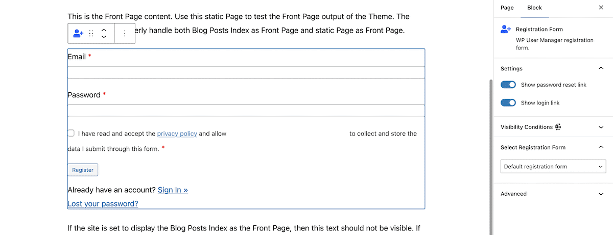 The WordPress Block Editor showing a