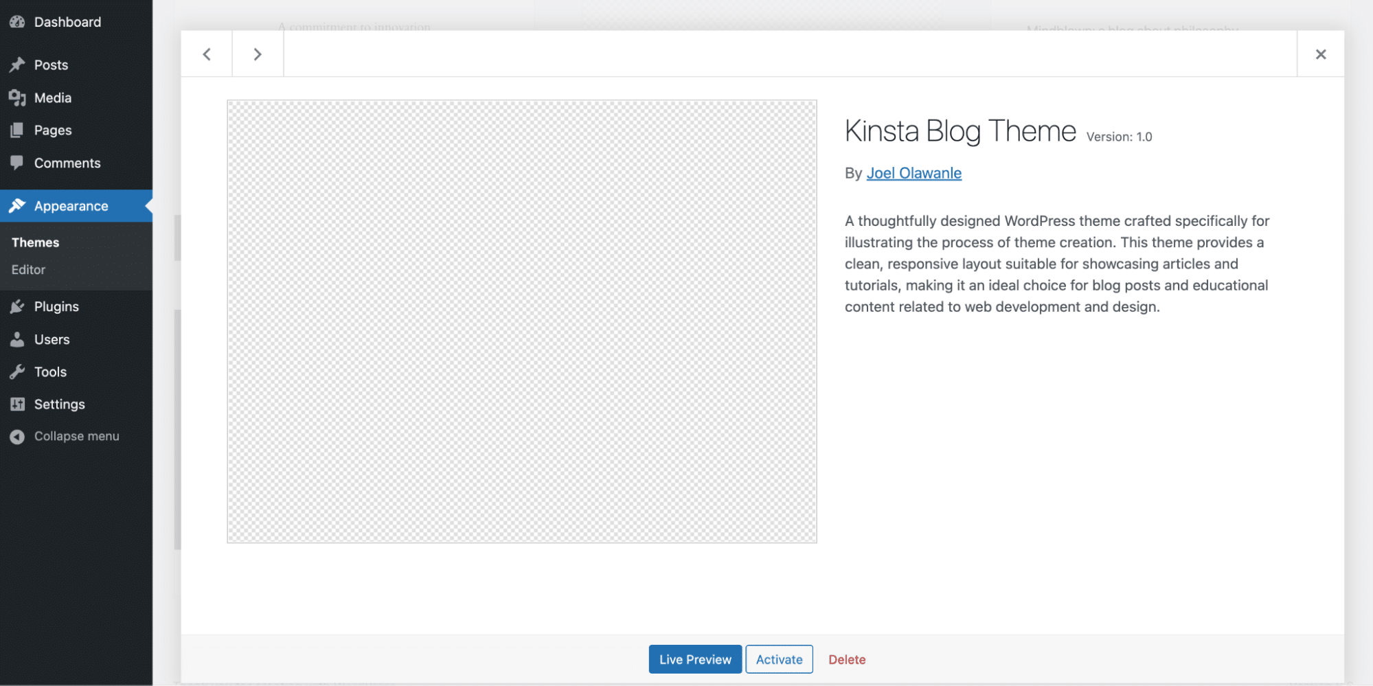 Klassieke blog thema details.