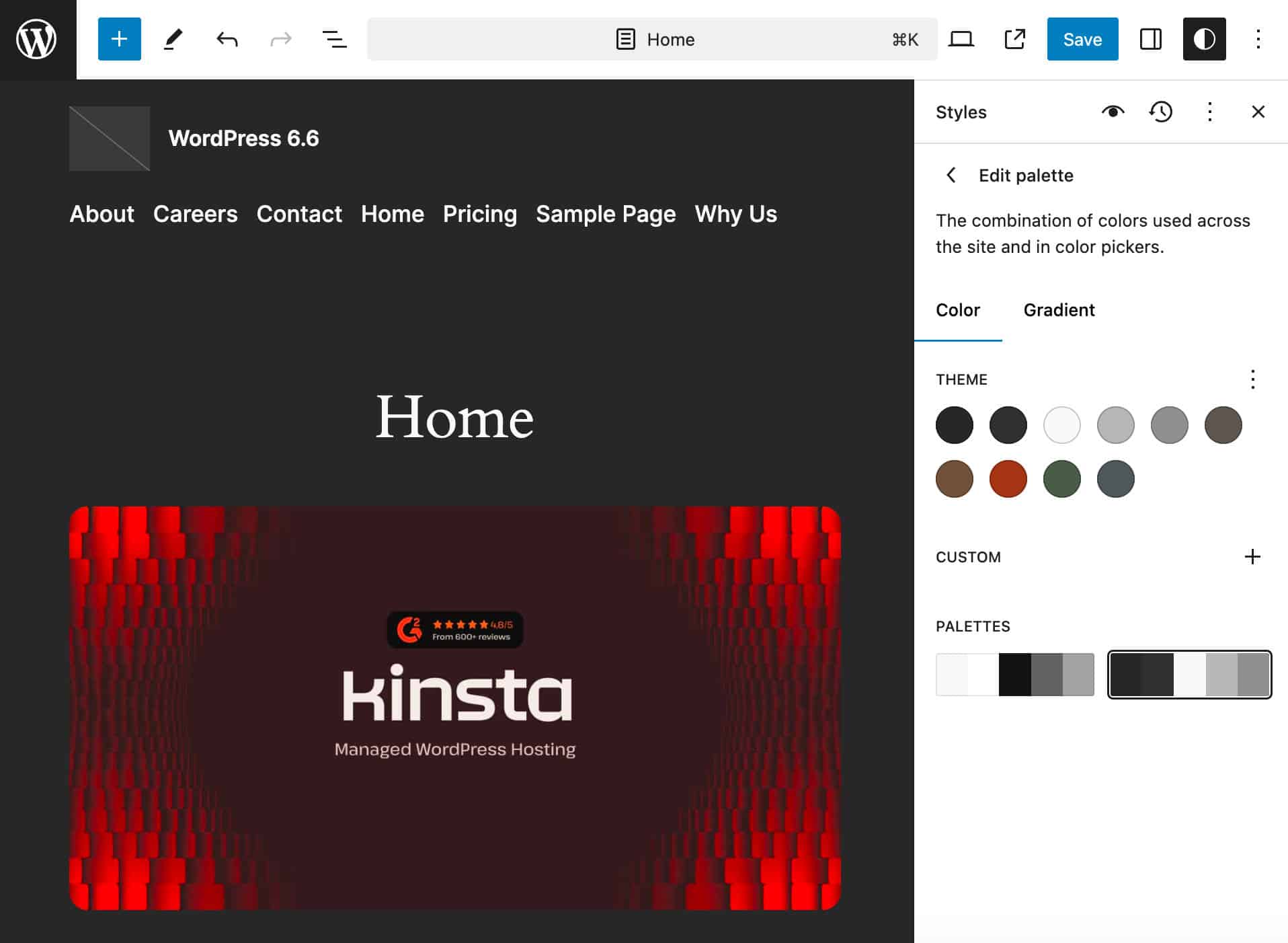 Paleta de cores escuras no Twenty Twenty-Four.