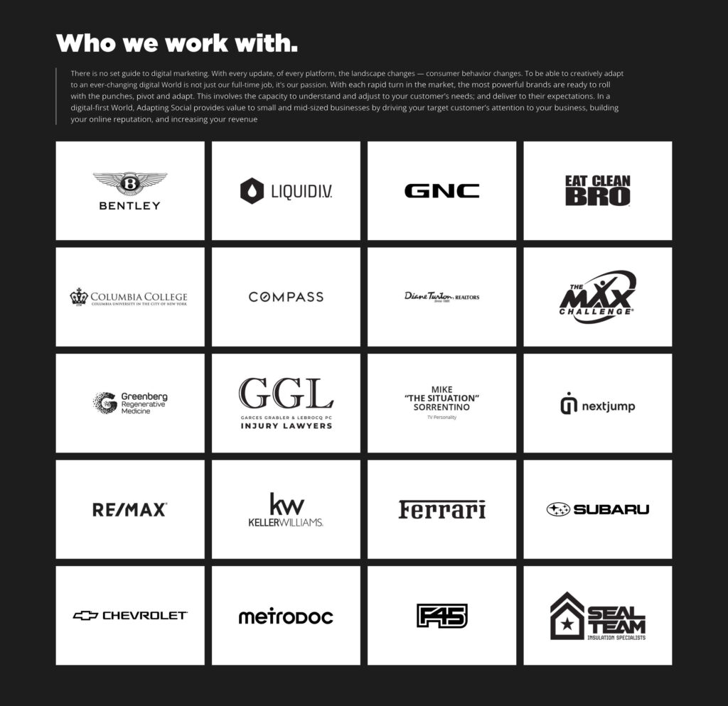 Ein Blick auf das beeindruckende Kundenportfolio von Adapting Social