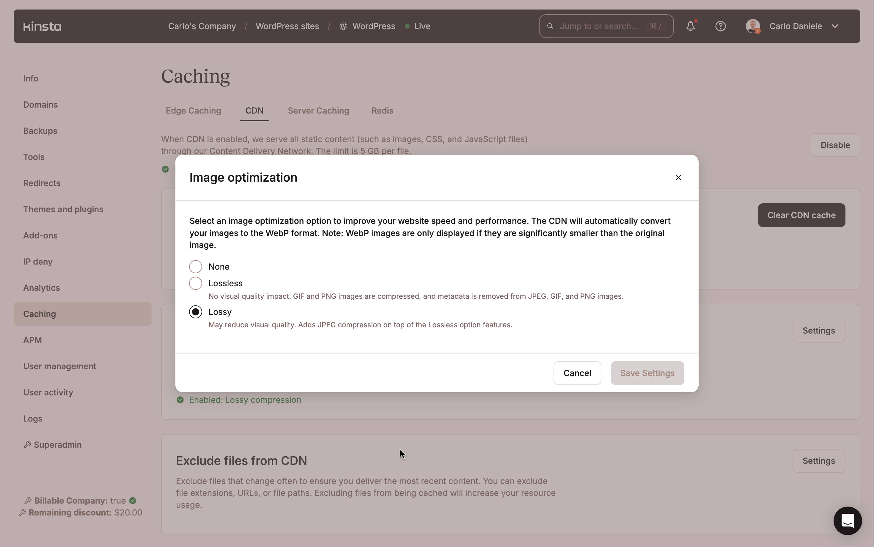 Image optimization in MyKinsta