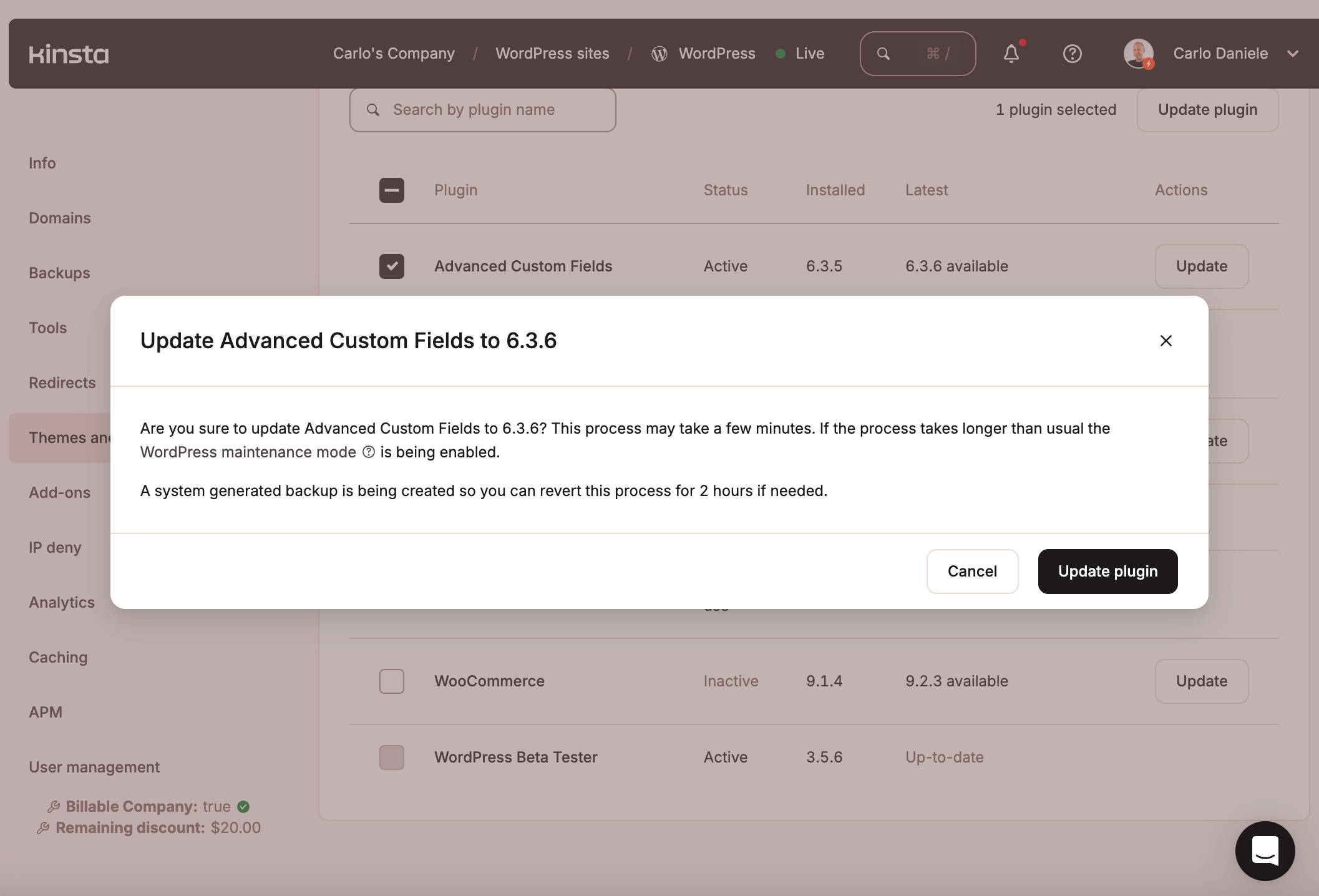 Une sauvegarde générée par le système est créée lorsque vous mettez à jour vos extensions de façon groupée