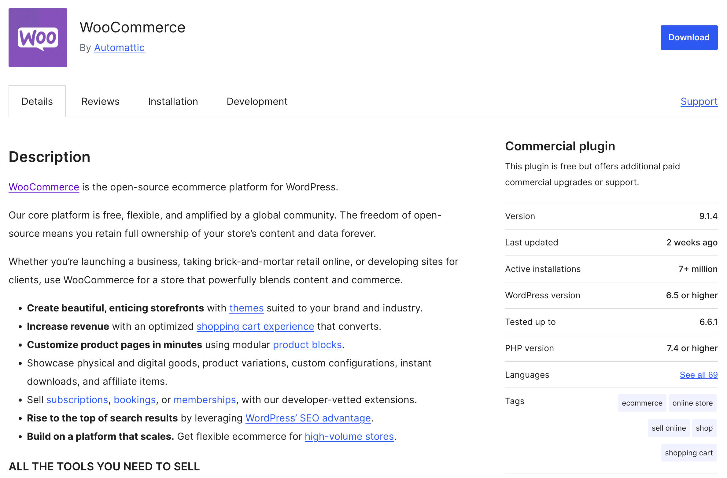 WooCommerce plugin page on WordPress.org