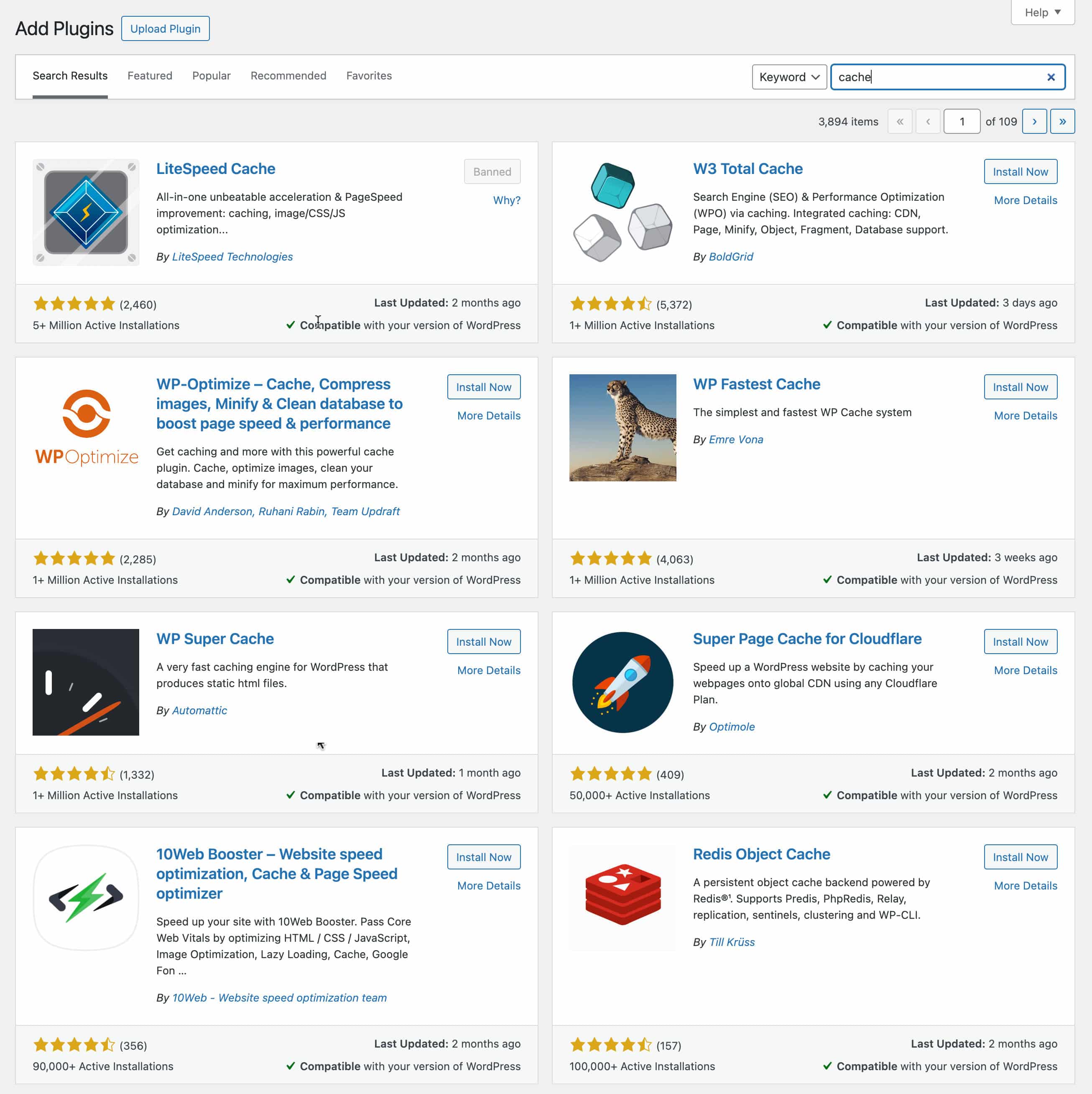 Caching-Plugins in der WordPress-Plugin-Bibliothek