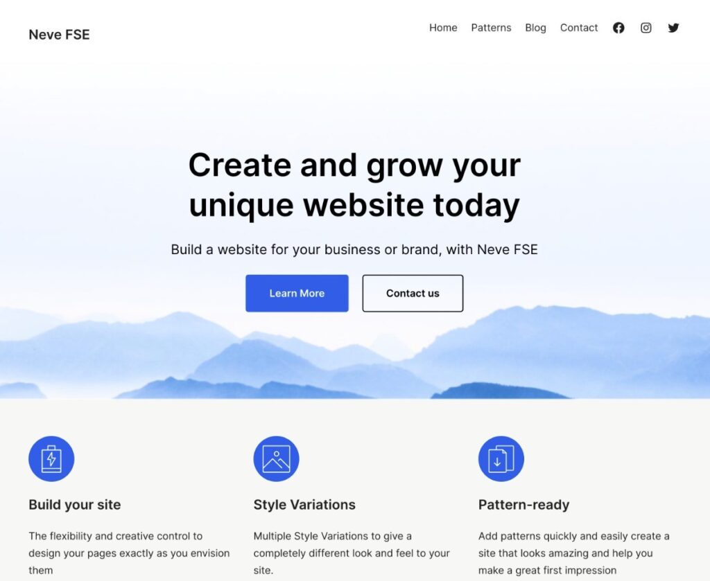La démo du thème WordPress Neve FSE.
