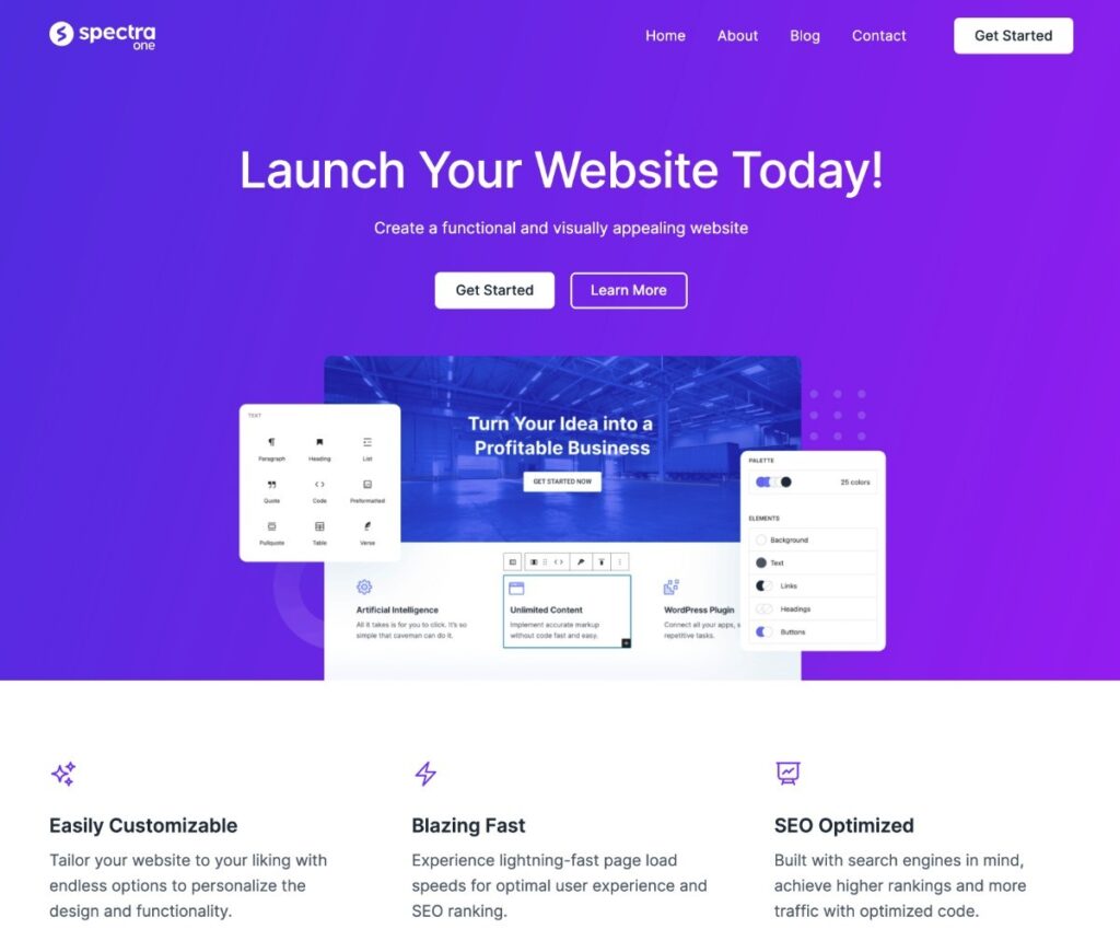 La démo du thème WordPress Spectra One.