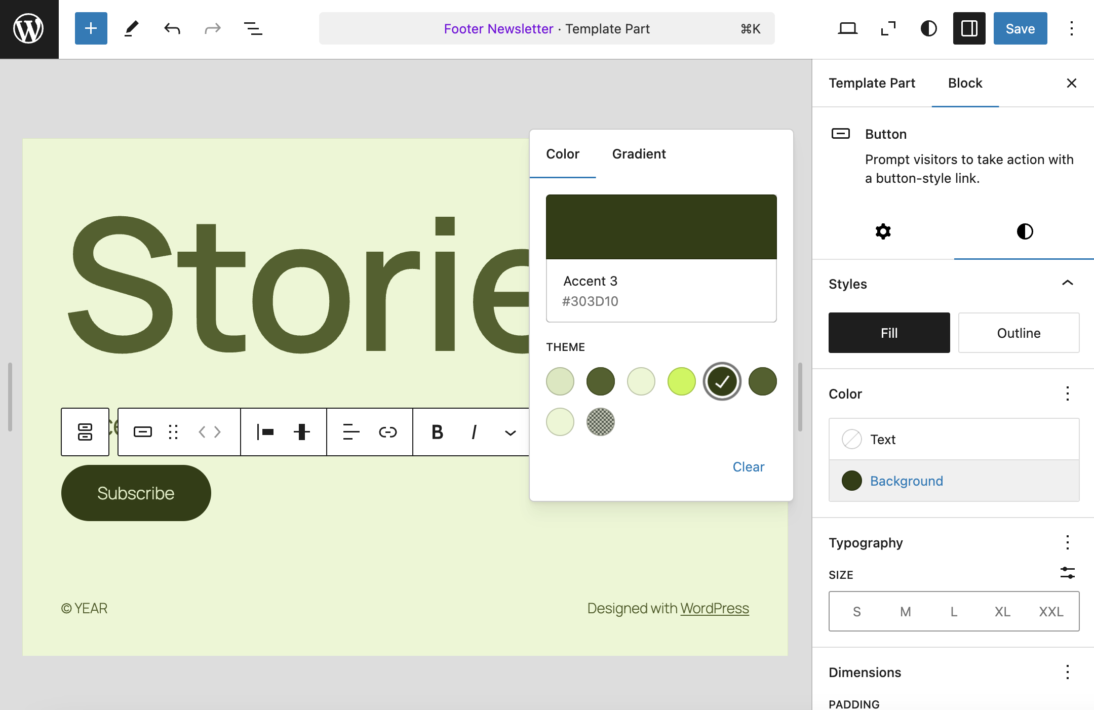 Twenty Twenty-Fiveテーマのフッターテンプレートパーツを編集