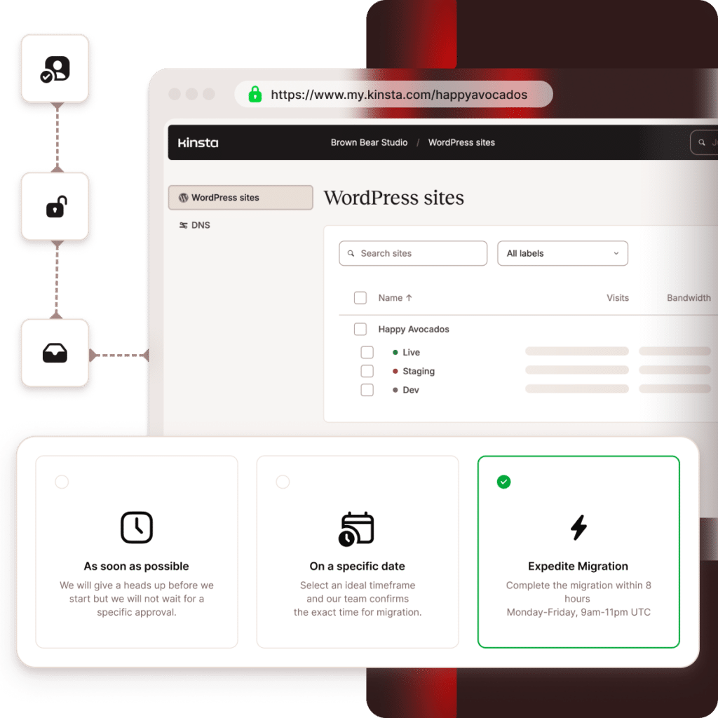 MyKinsta platform showing different options