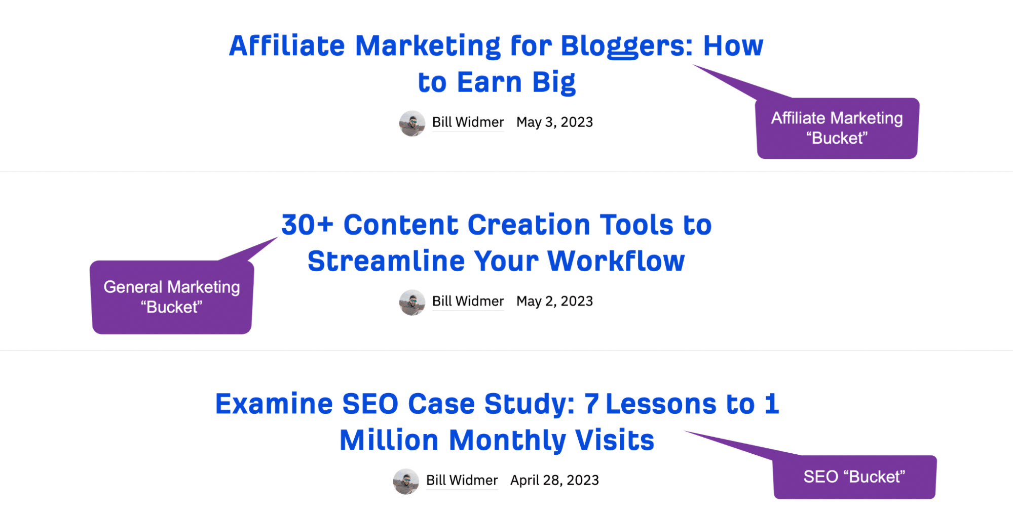 Página do autor Bill Widmer no blog da Ahrefs.