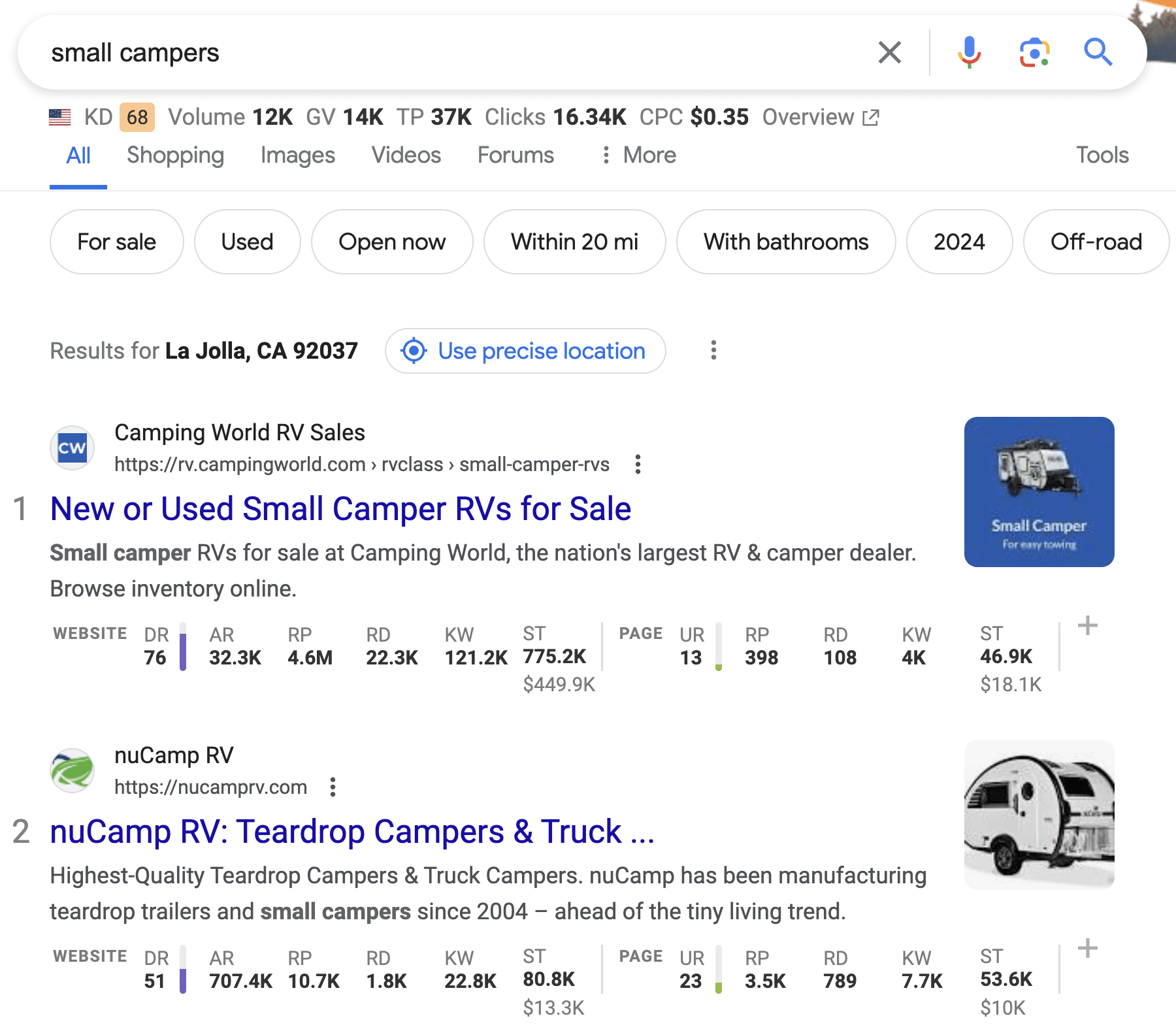 Exemplo de intenção de pesquisa no Google