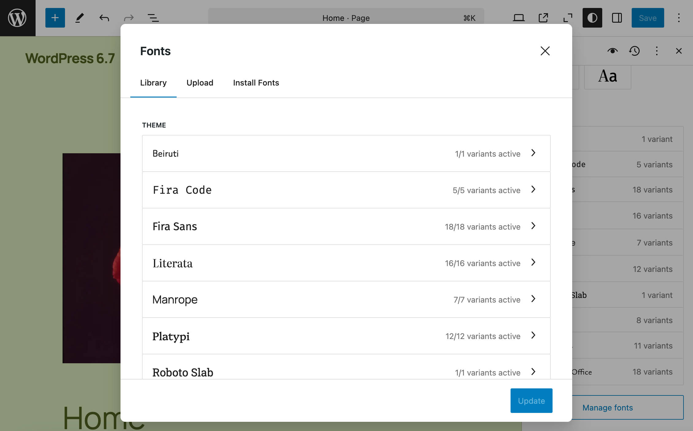 Fonts gegroepeerd op source in WordPress 6.7