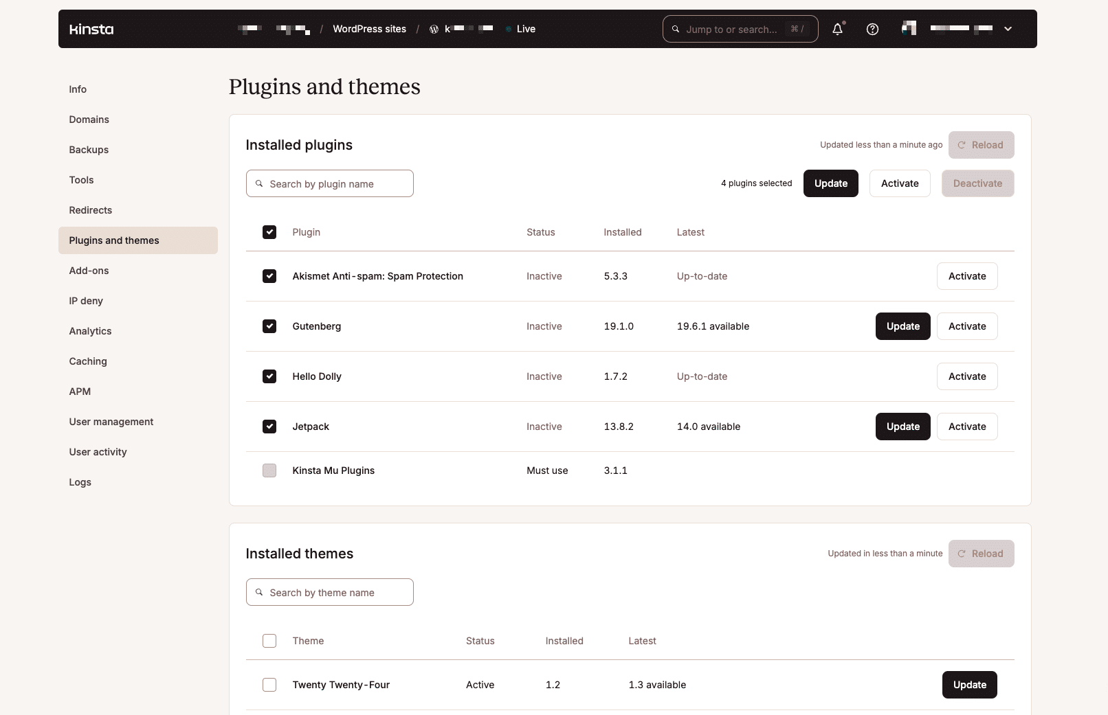 Gerenciando seus sites com o MyKinsta.
