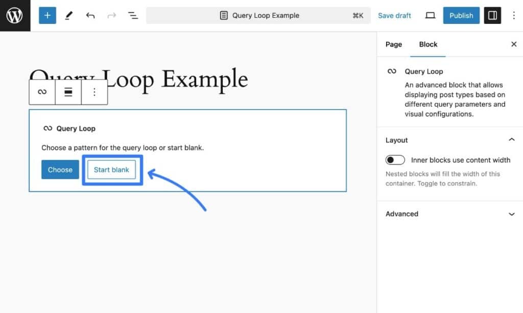 Como adicionar o bloco Query Loop.
