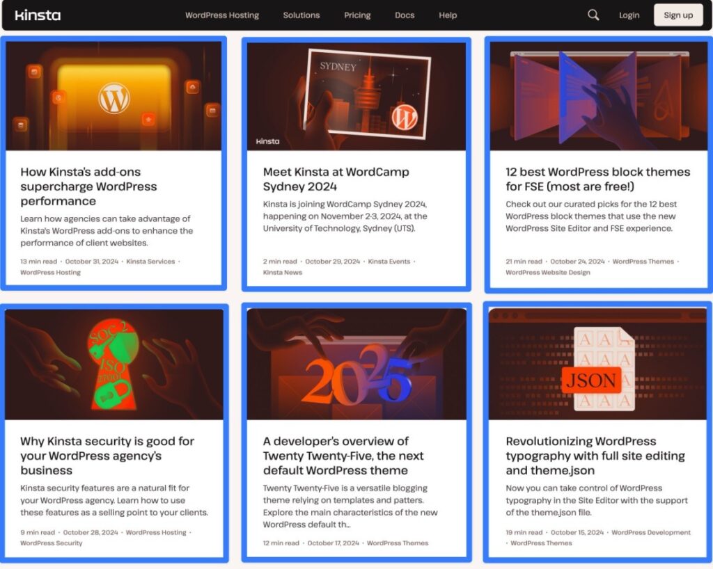 Um exemplo do WordPress Loop mostrando a página de listagem de blog da Kinsta