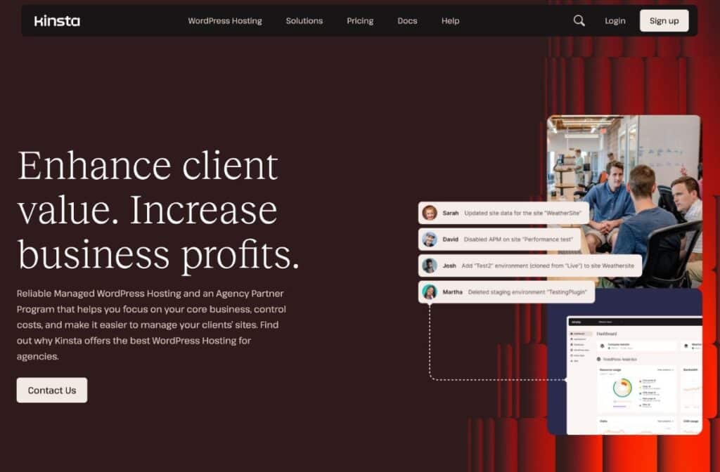 Planos de hospedagem para agências da Kinsta.
