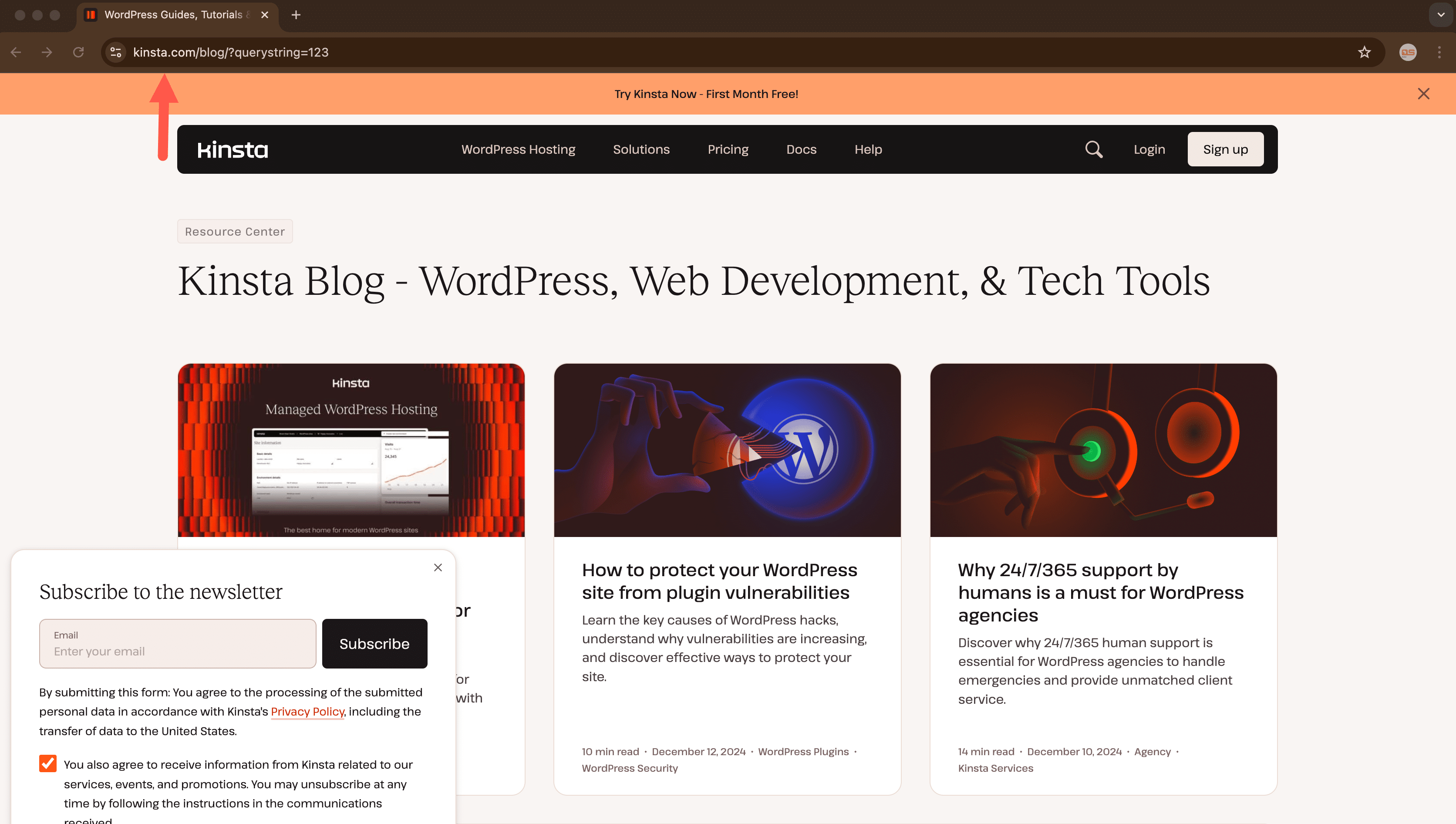 Uma URL com uma query string (?querystring=123).