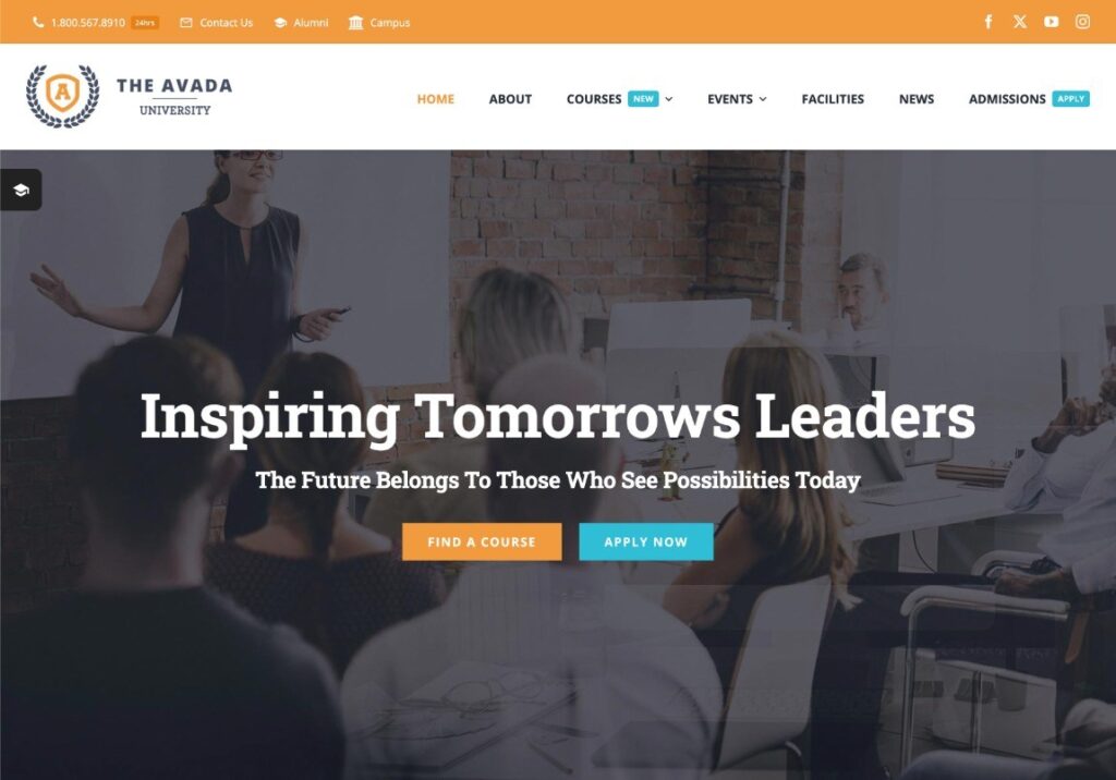 Le site de démarrage de l'Université pour le thème Avada.