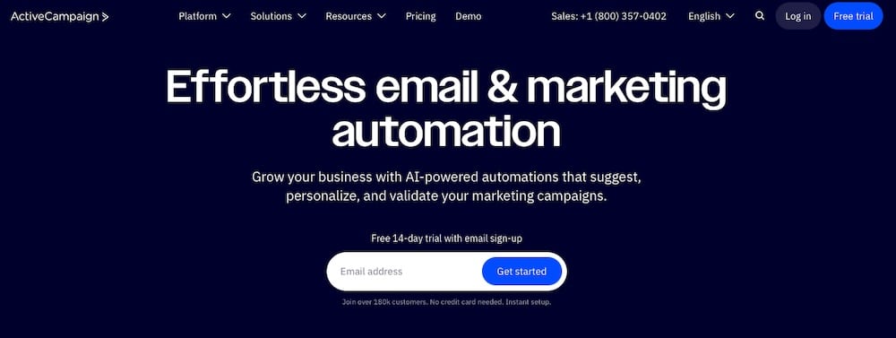 Una schermata del sito web di ActiveCampaign.
