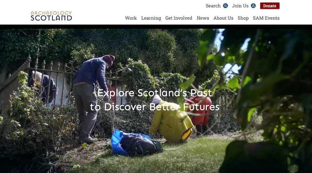 A scree shot of the Archaeology Scotland website.
