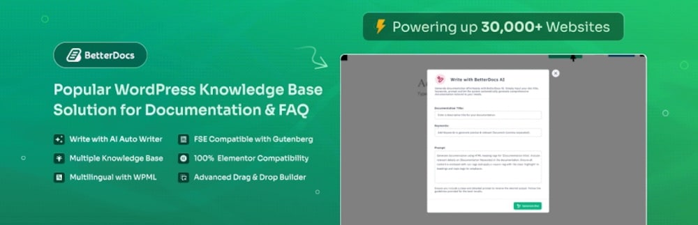 Una schermata del sito web del plugin BetterDocs.