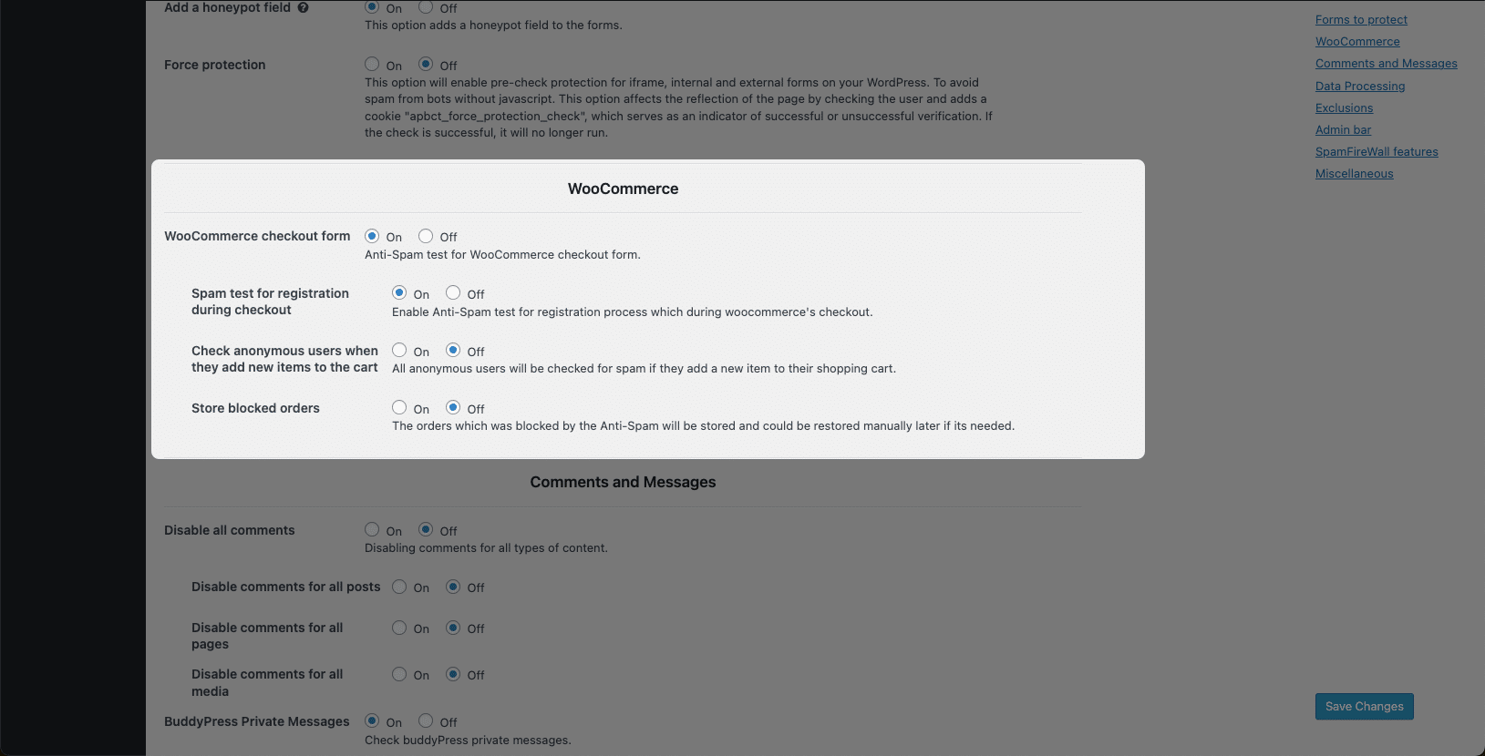 CleanTalk instellingen configureren voor WooCommerce spambeveiliging.