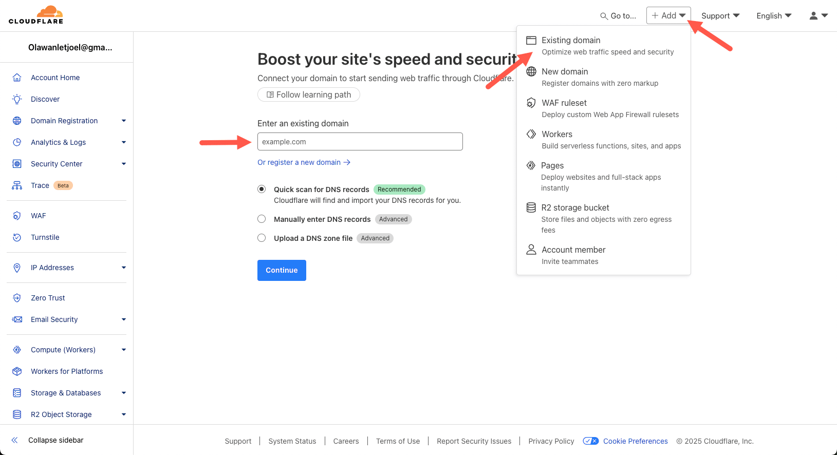Je WooCommerce-winkel toevoegen aan Cloudflare om beveiligingsfeatures in te schakelen.