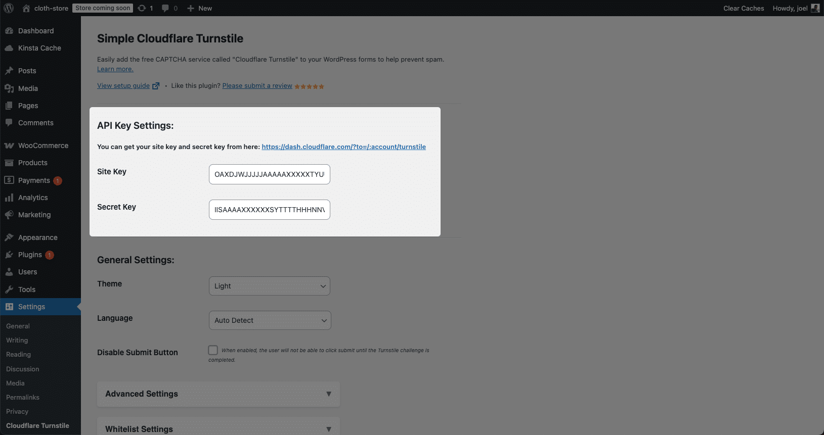 De Cloudflare Turnstile plugin configureren in WordPress.