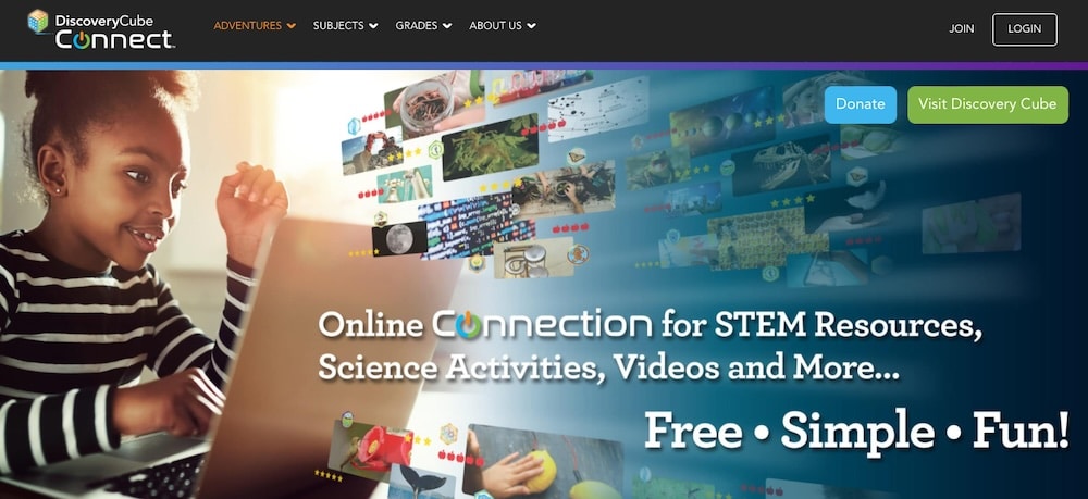 A screenshot of the Discovery Cube website.