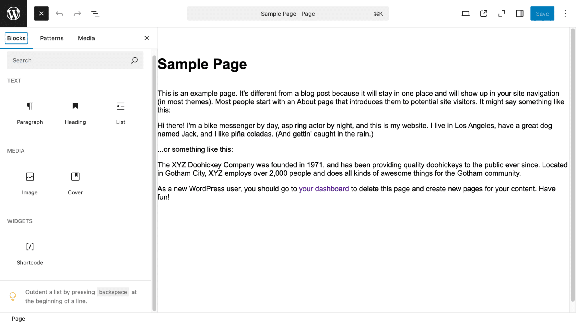 Configurações de disponibilidade do bloco de shortcode.