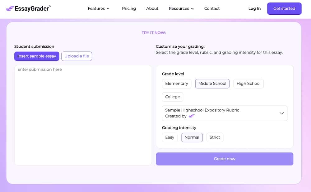 Een screenshot van de EssayGrader website.