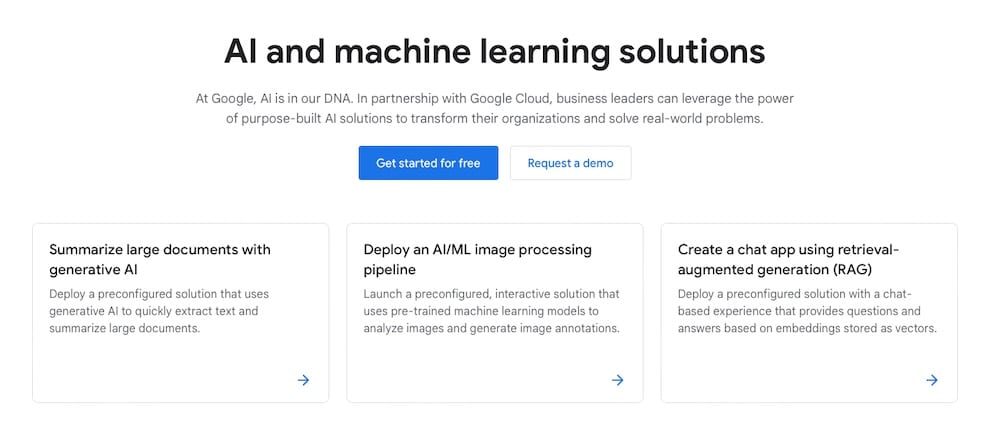 Una schermata del sito web di Google Cloud.