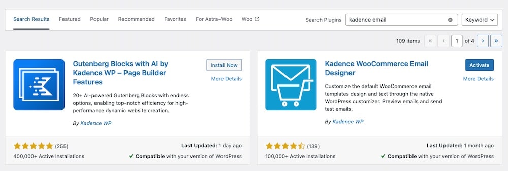 Schermata dell'interfaccia del programma di installazione dei plugin di WordPress.