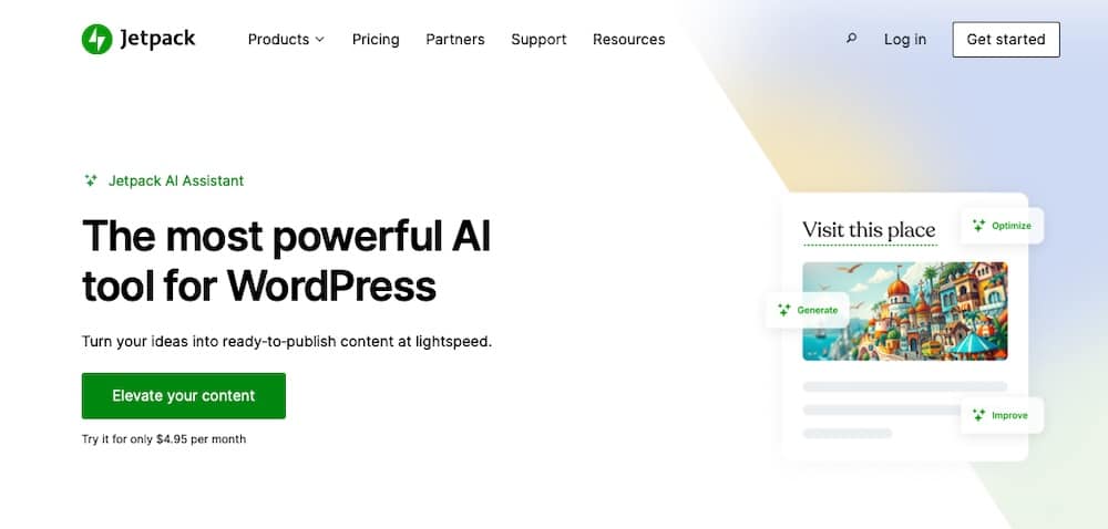 Una schermata del sito web di Jetpack IA Assistant.