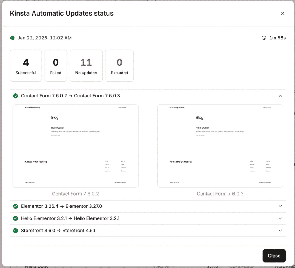An image showing Kinsta's automatic updates tool.
