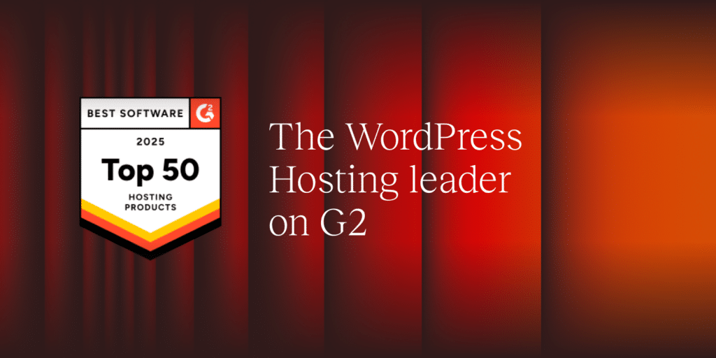 An illustration representing Kinsta's user-review awards with the text, "The WordPress Hosting leader on G2."