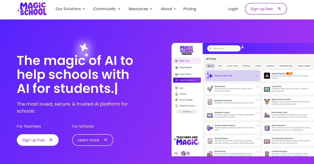 Una schermata del sito web di MagicSchool.