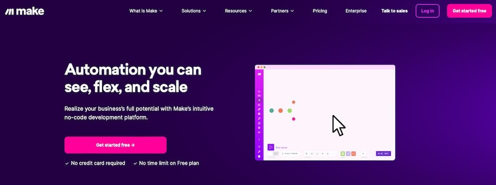 Una schermata del sito web di Make.