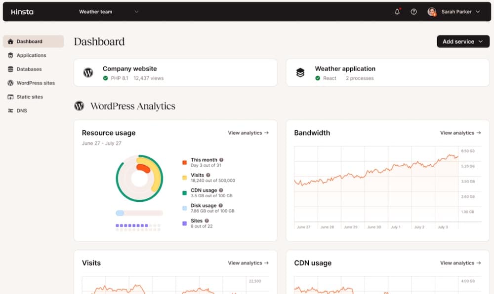 Una schermata della dashboard di MyKinsta.
