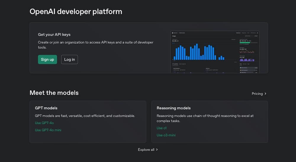 Una schermata del sito web di OpenAI.
