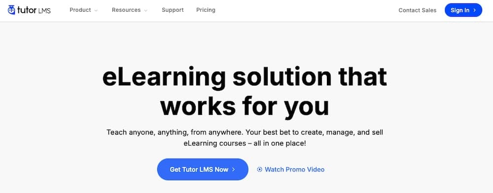 Een screenshot van de Tutor LMS website.