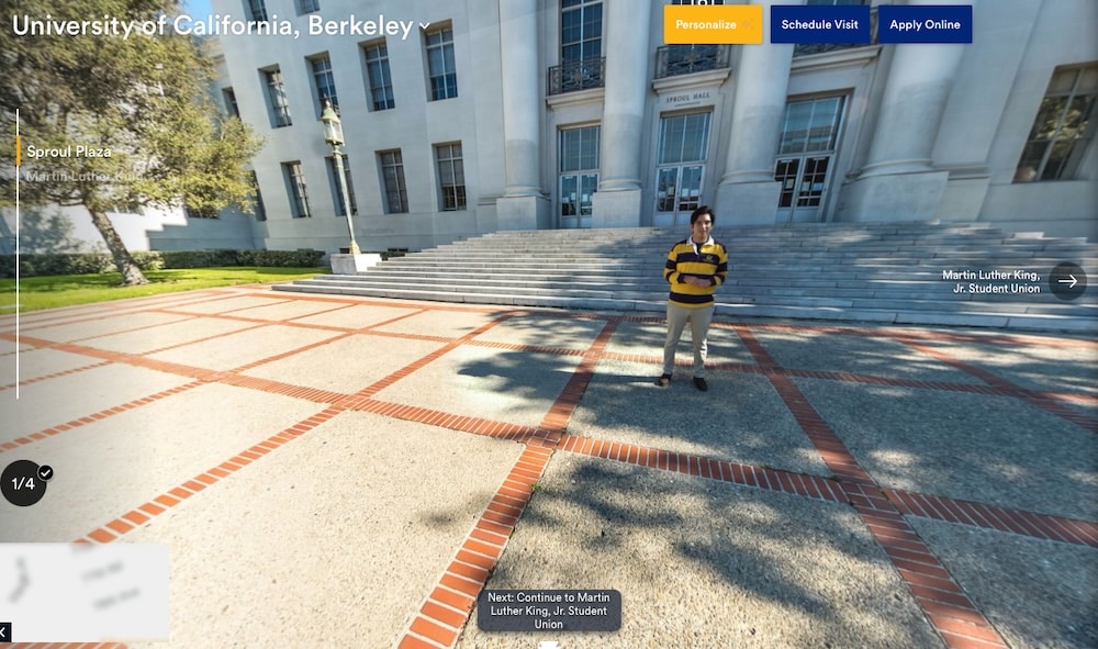 A screenshot of UC Berkeley's YouVisit campus tour.