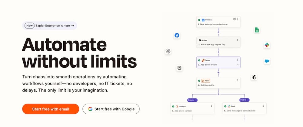 Una schermata del sito web di Zapier.
