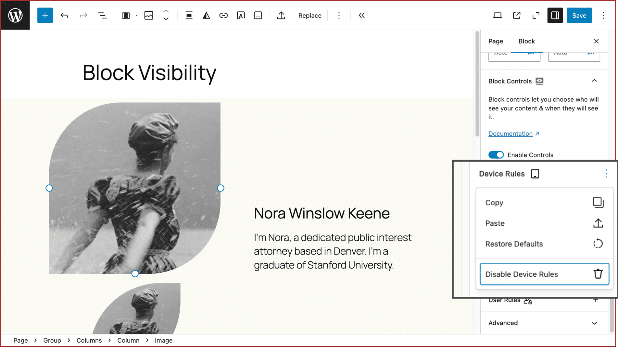 Quattro impostazioni facoltative delle regole del dispositivo