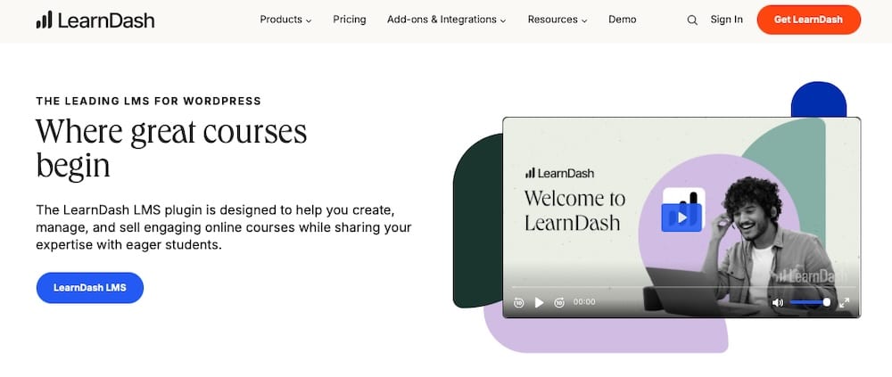 Una captura de pantalla del sitio web del plugin LMS para WordPress LearnDash.