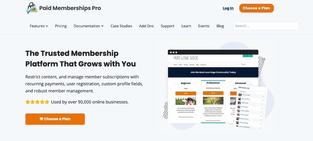 Una schermata del sito web di Paid Memberships Pro per gli educatori.