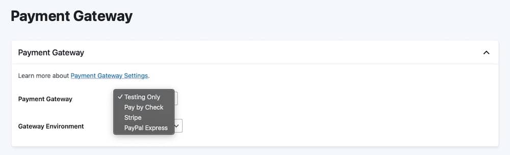 Una schermata dell'interfaccia di configurazione del gateway di pagamento di Paid Memberships Pro.
