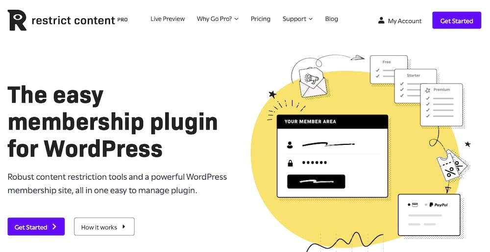 Una schermata del sito web di Restrict Content Pro.